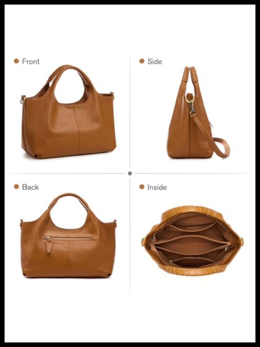 Genuine Leather Satchel Handbag with Detachable Strap, Top Handle Ladies Purse - Picture 5 of 5